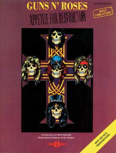 Guns N' Roses Appetite for Destruction guitar tab book cover with skull cross illustration.