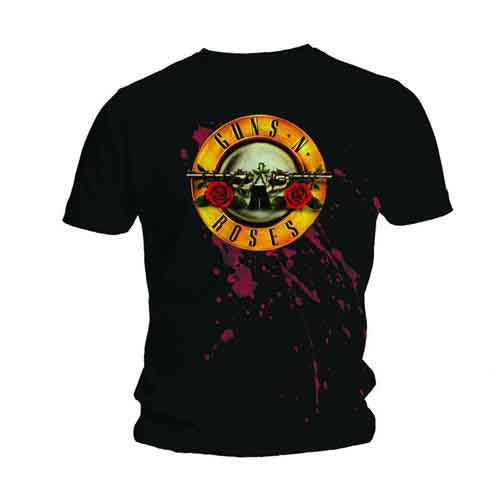 Black t-shirt with Guns N' Roses logo and red splatter graphic.