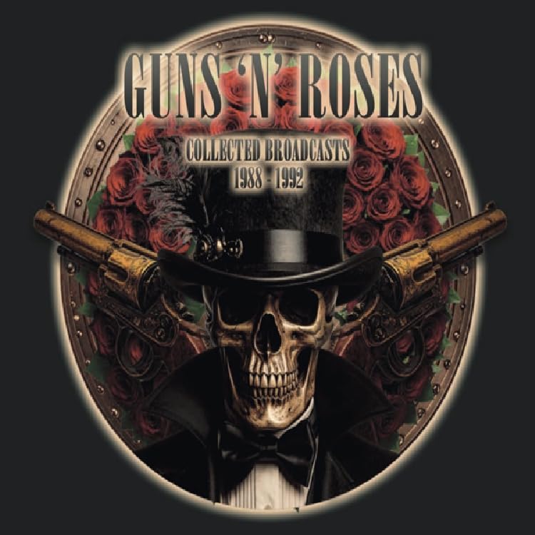 Guns N' Roses CD cover: skull, roses, guns, and top hat design.