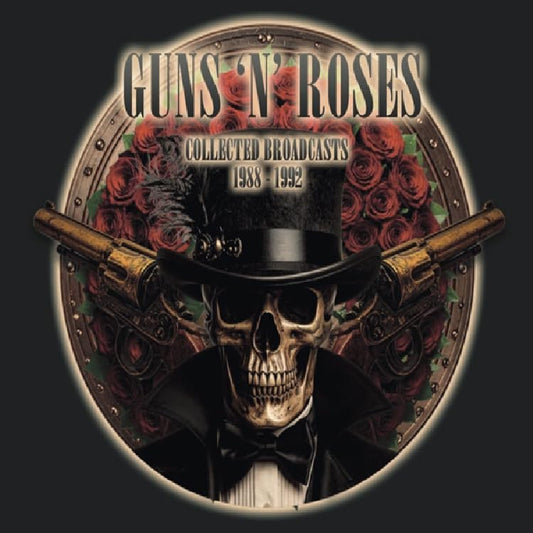 Guns N' Roses CD cover: skull, roses, guns, and top hat design.