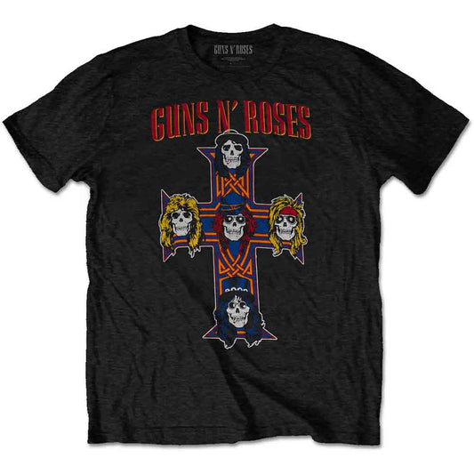 Black Guns N' Roses t-shirt with skull and cross graphic.