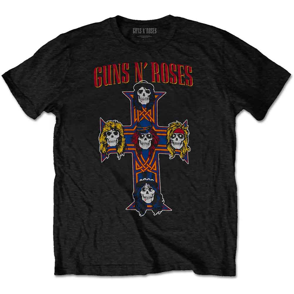 Black Guns N' Roses t-shirt with skull and cross graphic.