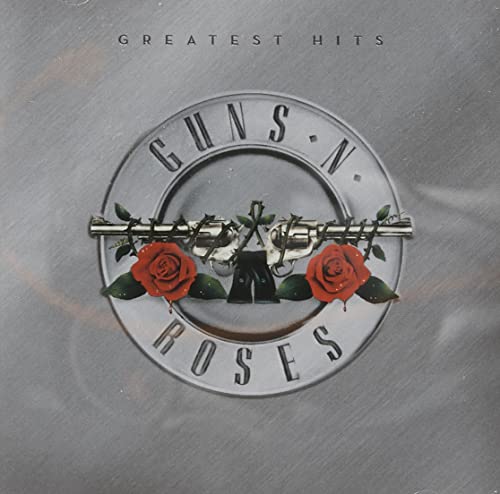 Guns N' Roses “Greatest Hits” CD cover with roses and revolvers.