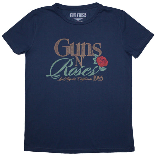 Ladies' black t-shirt with Guns N' Roses "California 1985" graphic, size X-Large.