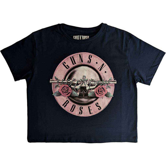 Ladies' small black crop top featuring the classic Guns N' Roses logo.