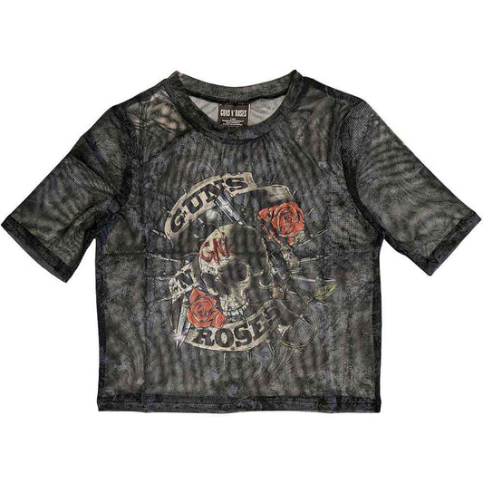 XX-large ladies mesh crop top featuring Guns N' Roses Firepower graphics.