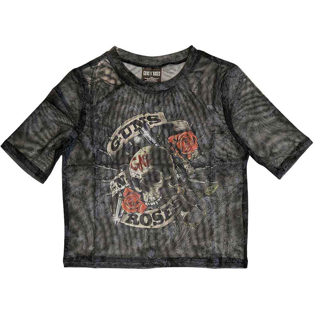 XX-large ladies mesh crop top featuring Guns N' Roses Firepower graphics.