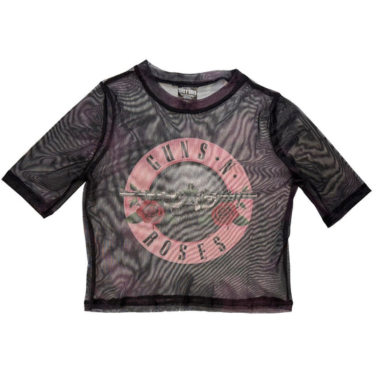 Pink mesh crop top with Guns N' Roses bullet logo, size XX-Large.