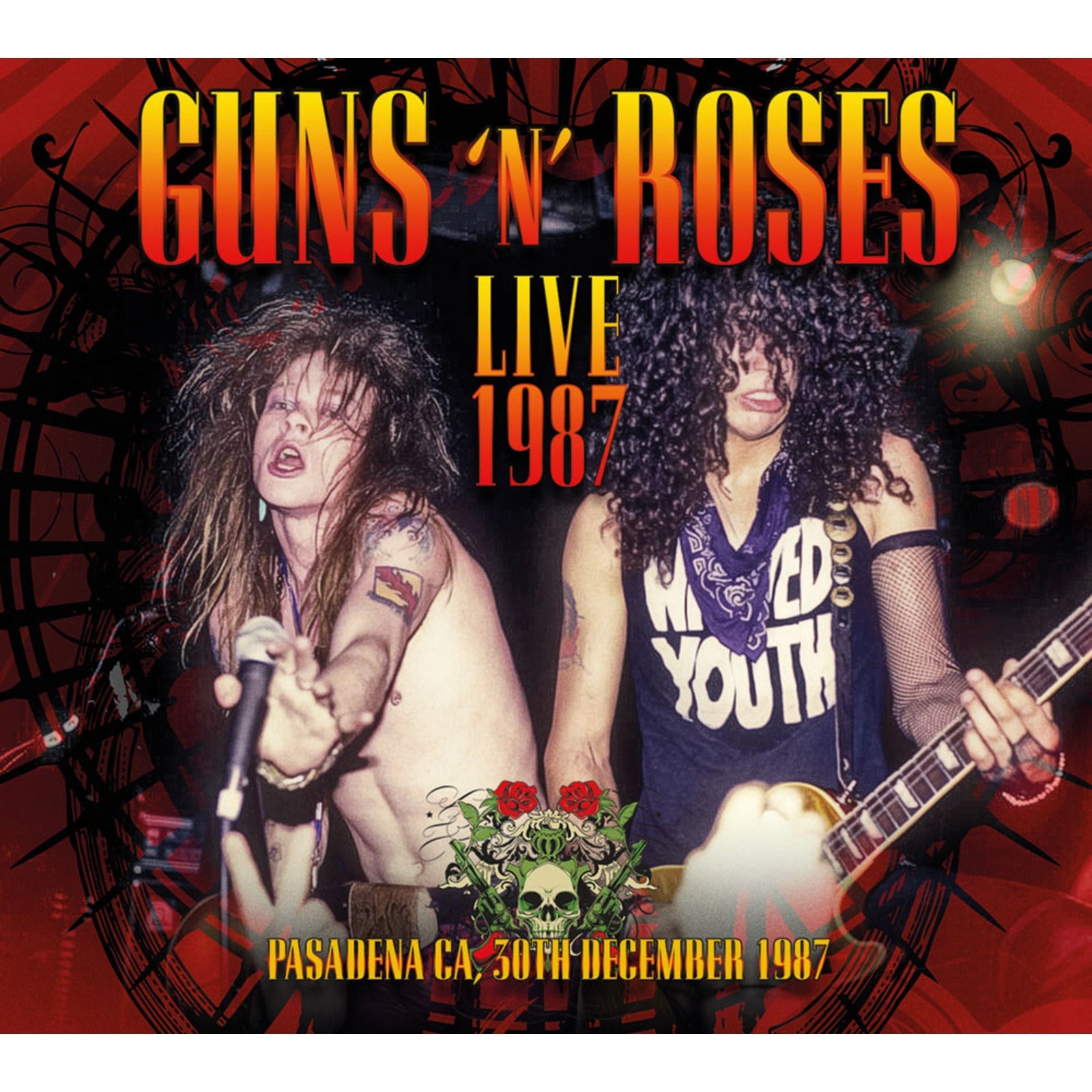 Guns N' Roses live album cover featuring Axl Rose and Slash in concert.
