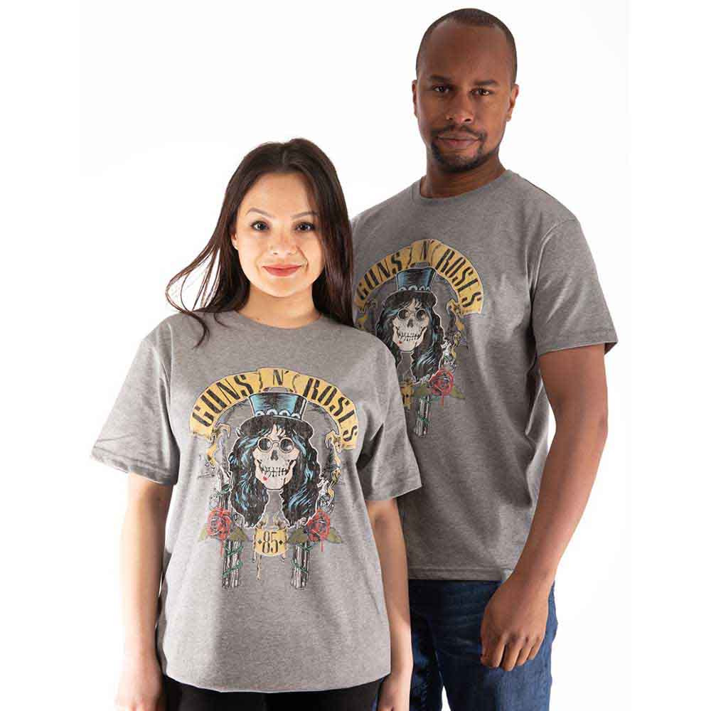 Black t-shirt featuring Guns N' Roses guitarist Slash, design from 1985.