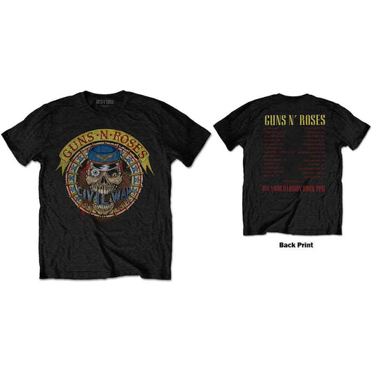 Purple Guns N' Roses t-shirt with skull and band logo design.