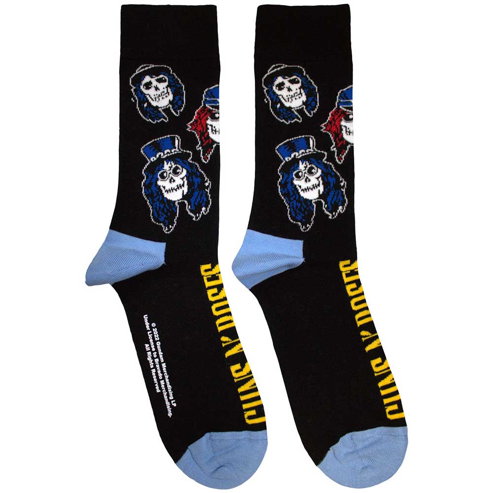Black ankle socks featuring a Guns N' Roses skull logo pattern.
