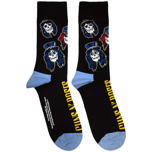 Black ankle socks featuring a Guns N' Roses skull logo pattern.