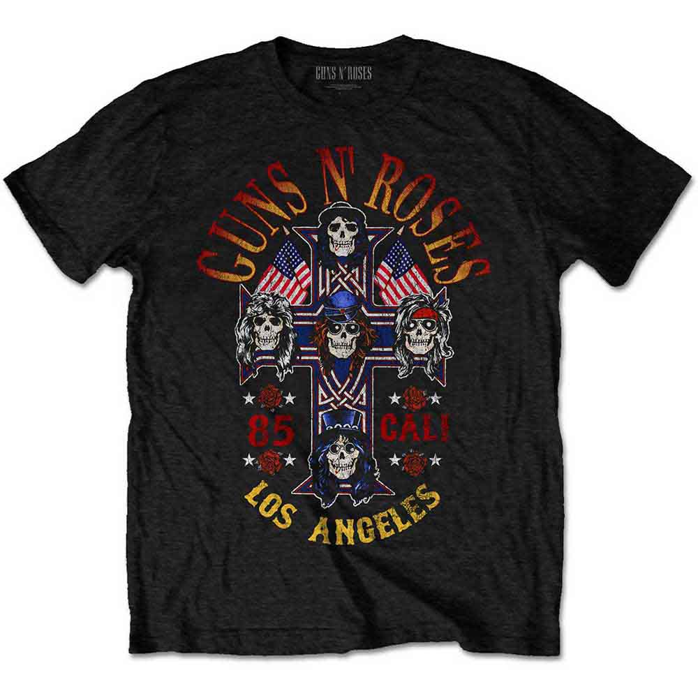 Black t-shirt with Guns N' Roses "Cali '85" graphic, size X-Large.