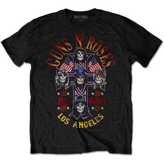 Black t-shirt with Guns N' Roses "Cali '85" graphic, size X-Large.