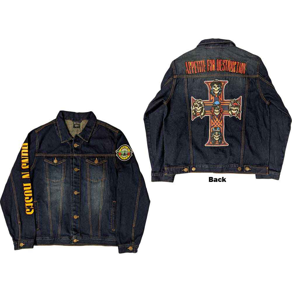 Denim jacket with large Guns N' Roses "Appetite For Destruction" back print.