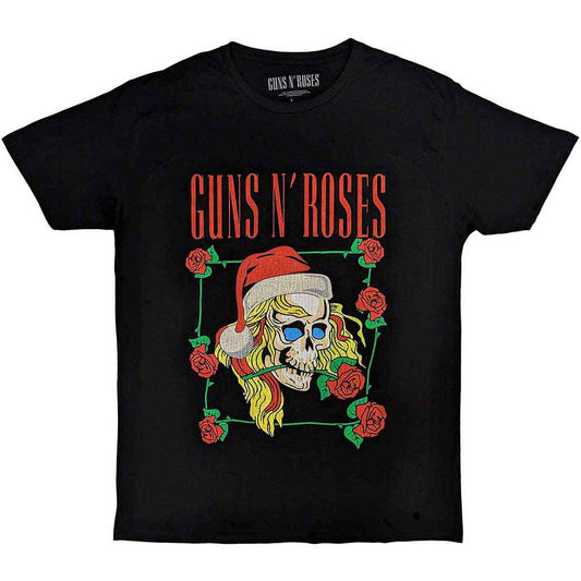 Black t-shirt with a Guns N' Roses holiday skull graphic, size X-Large.