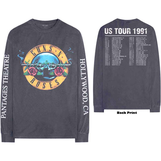 Long-sleeved black t-shirt with Guns N' Roses Hollywood Tour back and sleeve print.