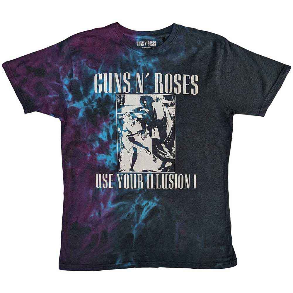 Black Guns N' Roses t-shirt with monochrome “Use Your Illusion” dye-wash design.