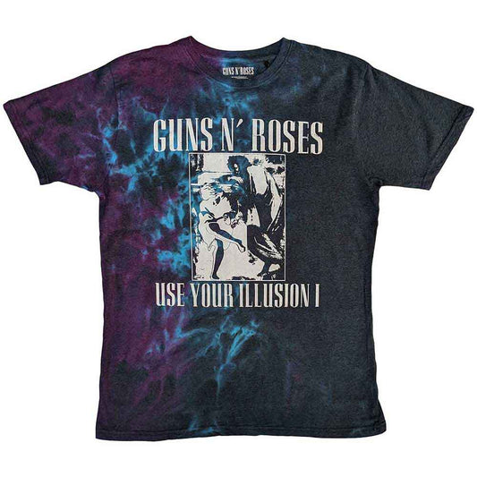 Black Guns N' Roses t-shirt with monochrome “Use Your Illusion” dye-wash design.