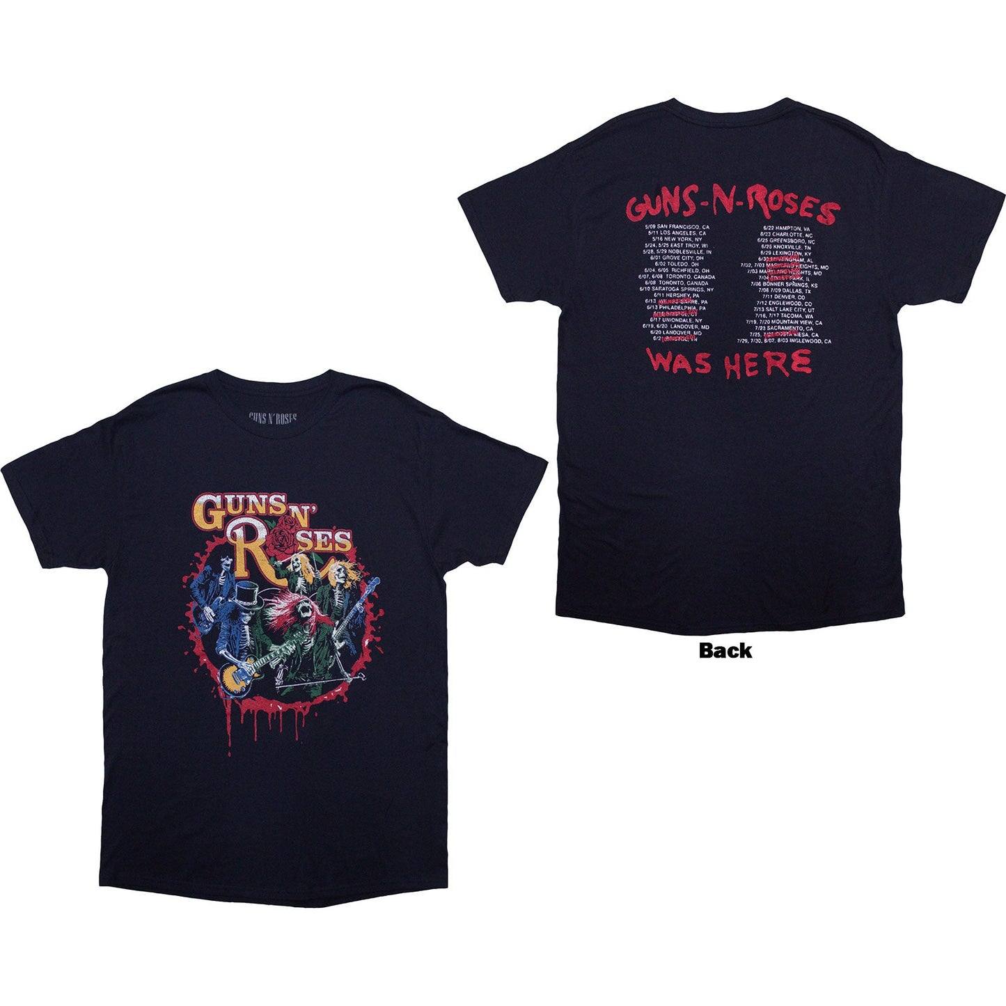 Navy blue t-shirt with large Guns N' Roses "Was Here" back print.