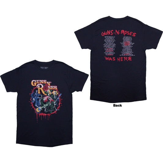 Navy blue t-shirt with large Guns N' Roses "Was Here" back print.