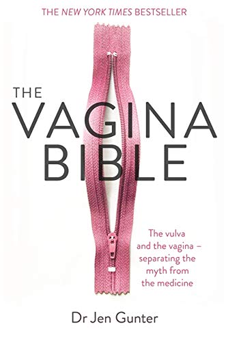 Book cover: "The Vagina Bible" with a pink zipper image.