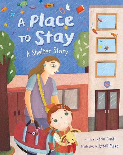Book cover: woman and child with luggage in front of a building.