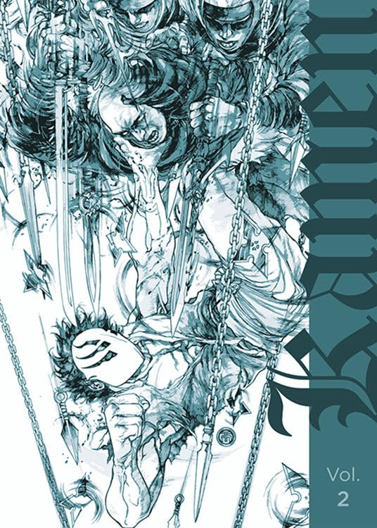 Blue-toned manga cover with dynamic action poses and sharp, detailed artwork.