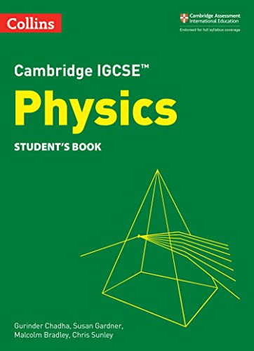 Green Cambridge IGCSE Physics student's book cover with a yellow prism light refraction graphic.