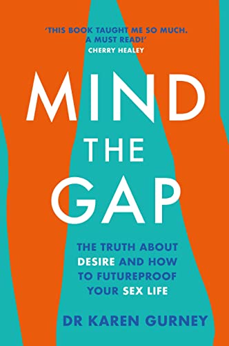 Book cover: "Mind The Gap" by Dr. Karen Gurney, teal and orange design.