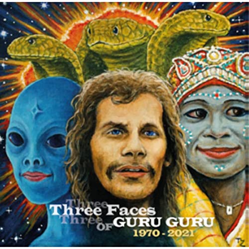 CD cover with three faces—human, alien, and snake-headed—against a cosmic background.