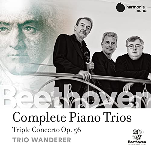 CD cover featuring Trio Wanderer with a portrait of Beethoven in the background.