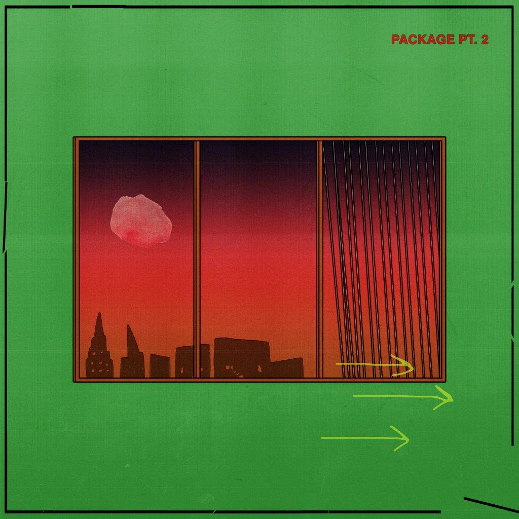Album cover for Gustaf - Package Pt. 2, featuring a red and green cityscape.