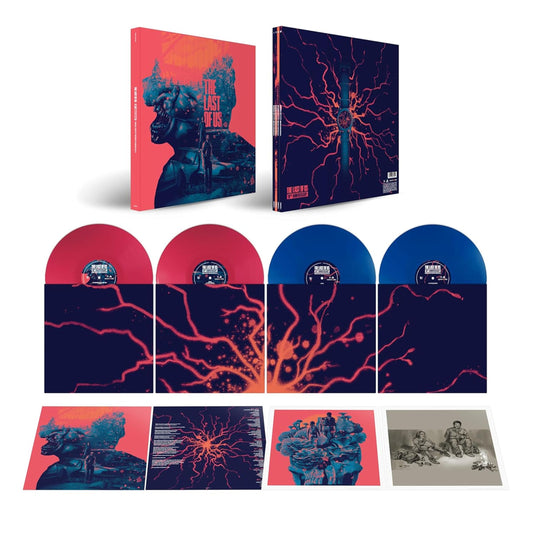 “The Last of Us” 10th Anniversary vinyl record set with red and blue discs.