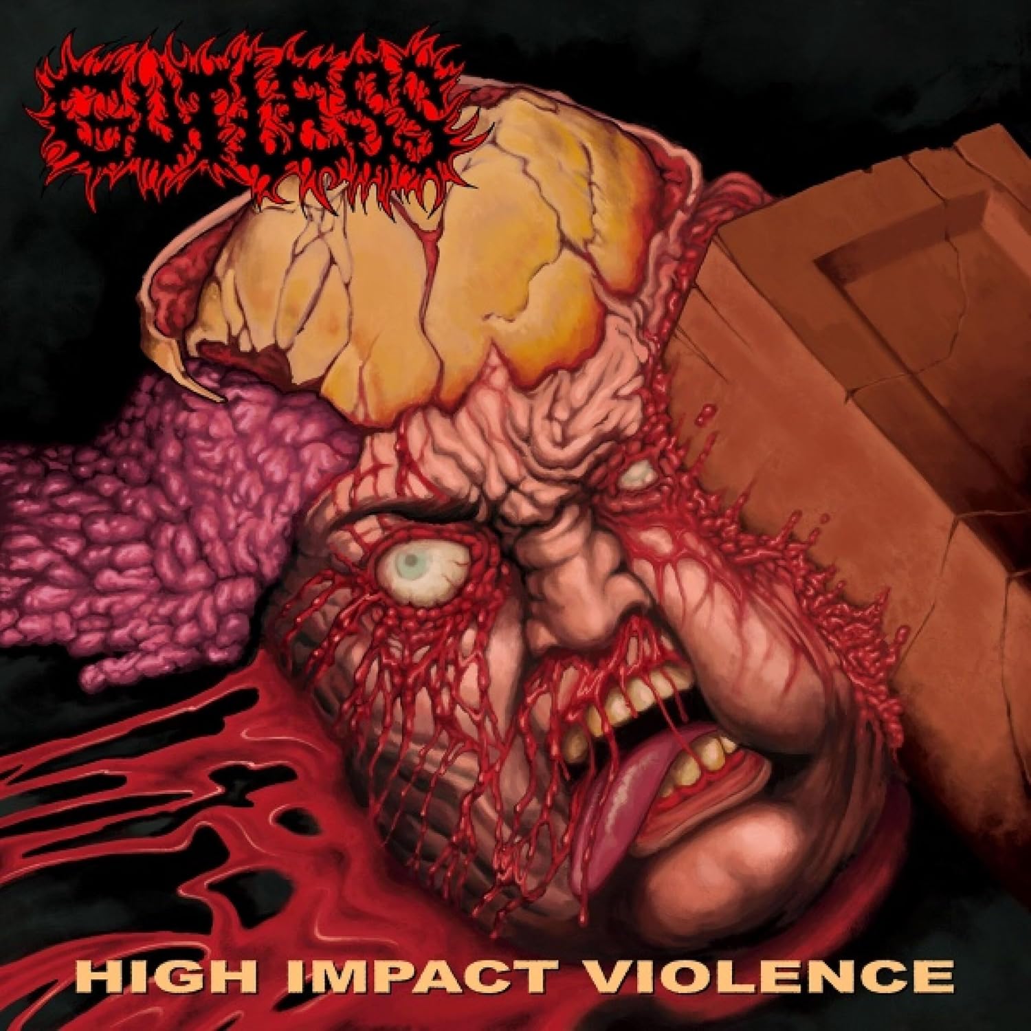 CD cover: graphic illustration of a bloody, fractured human head.