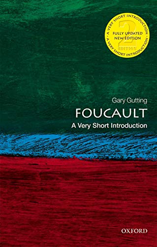 Book cover with green, blue, and red textured background, titled Foucault: A Very Short Introduction.