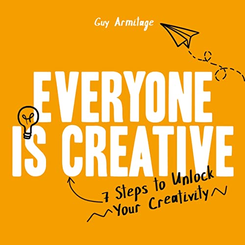 Orange book cover with white text: "Everyone is Creative," plus doodles.