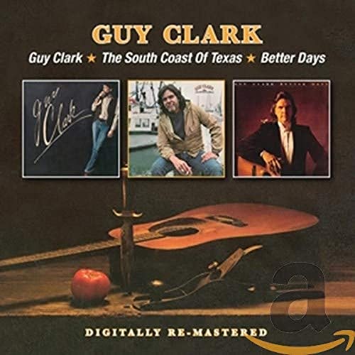 CD cover featuring three photos of Guy Clark above a guitar and hand plane.