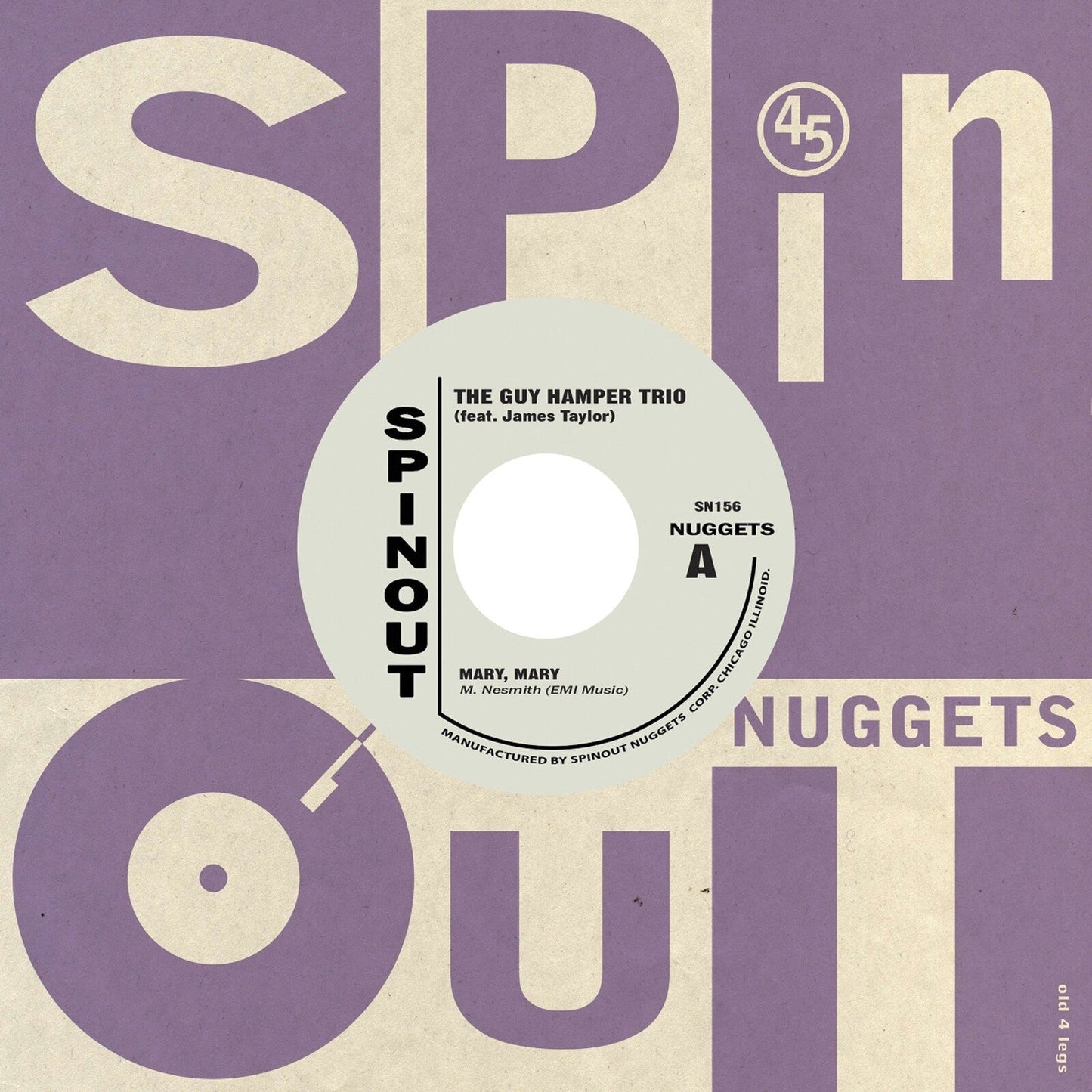 Vinyl record label for The Guy Hamper Trio featuring James Taylor on a purple background.