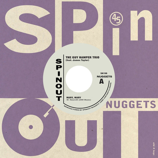 Vinyl record label for The Guy Hamper Trio featuring James Taylor on a purple background.