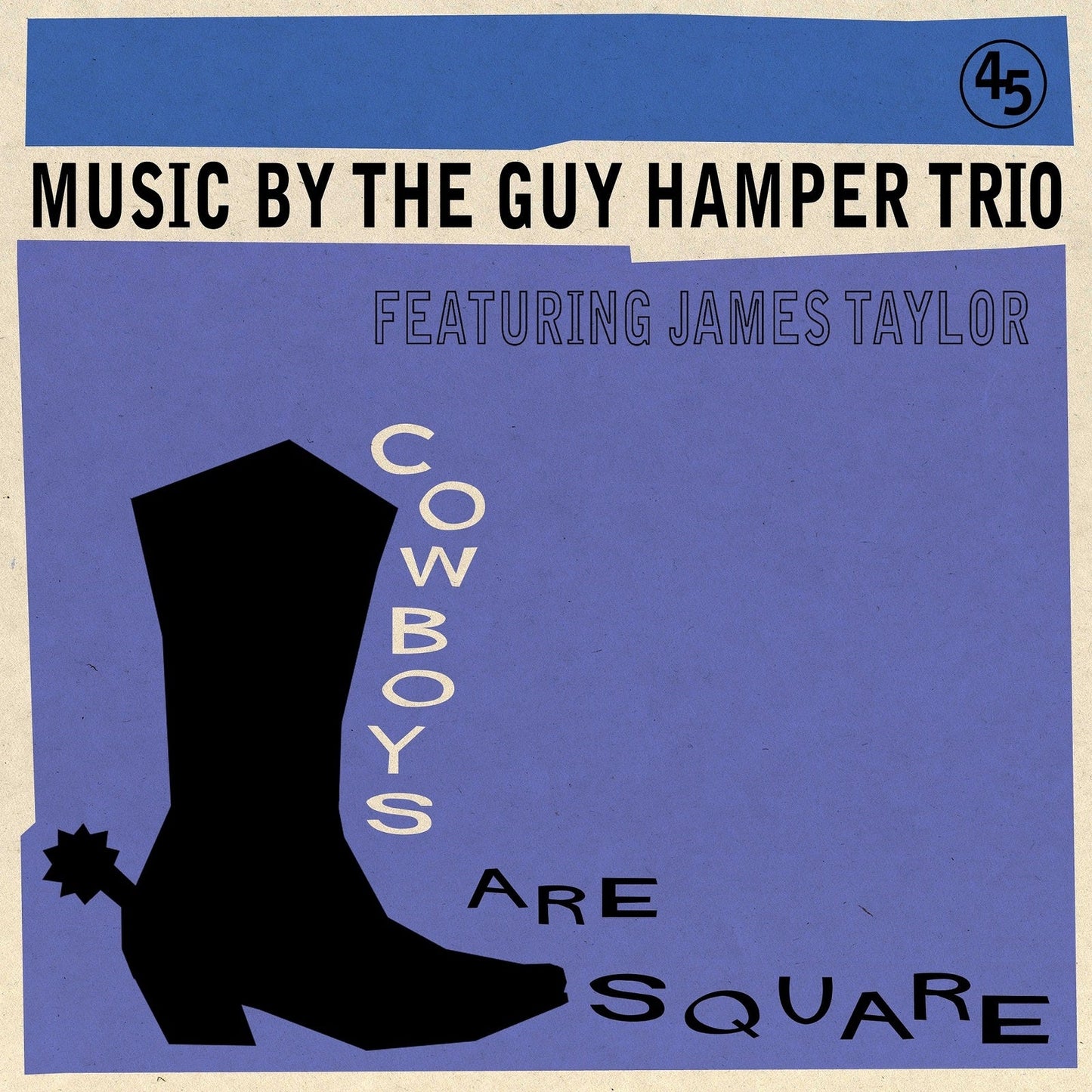 Vinyl record cover: purple background, black cowboy boot, text details.