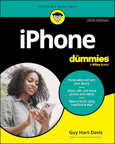 Book cover for iPhone For Dummies 2026 Edition featuring a woman using a smartphone.