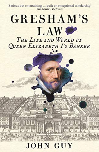 Book cover featuring a portrait of a man with Elizabethan architecture.