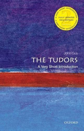 Book cover for The Tudors: A Very Short Introduction with abstract blue and red background.