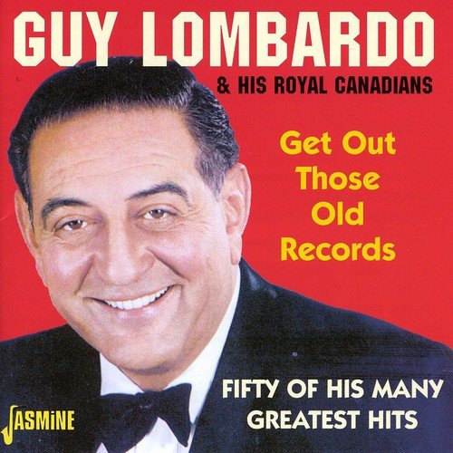 "CD cover with Guy Lombardo's portrait against a red background, tuxedo, and bow tie."