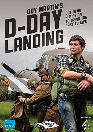 DVD cover featuring Guy Martin with soldiers and a plane, titled "Guy Martin's D-Day Landing".