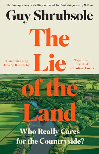 Book cover with orange title text over a painted countryside landscape.