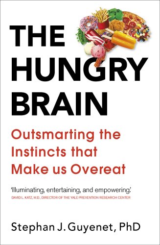 "The Hungry Brain" book cover featuring a brain filled with various foods on a white background.