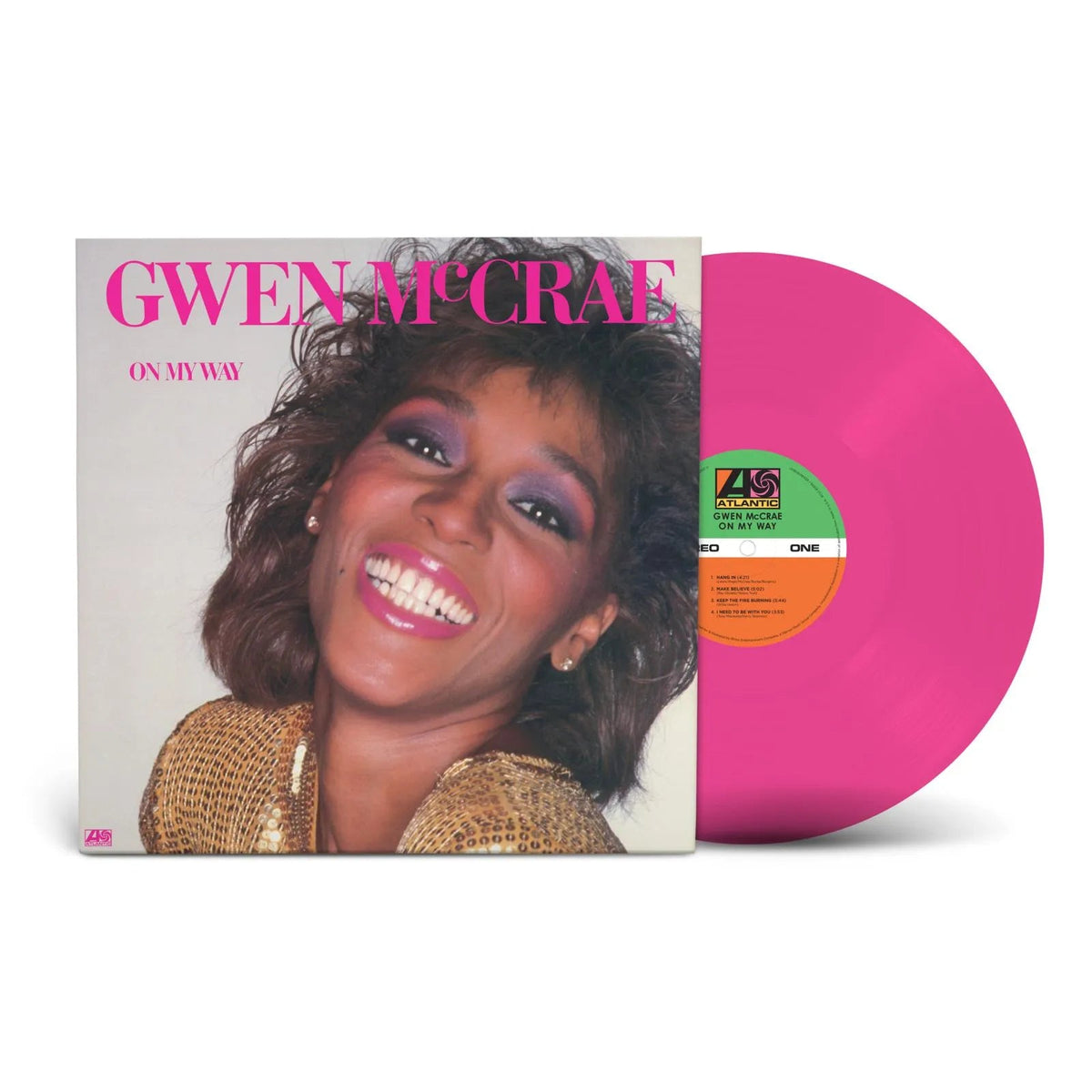 Gwen McCrae "On My Way" pink vinyl LP record and cover art.